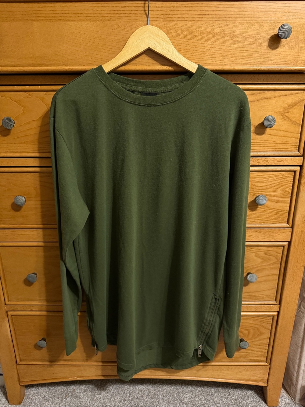 Krisp NYC Olive Green Mens Long Sleeve Crewneck Zipper Sides Gorpcore Utility XL